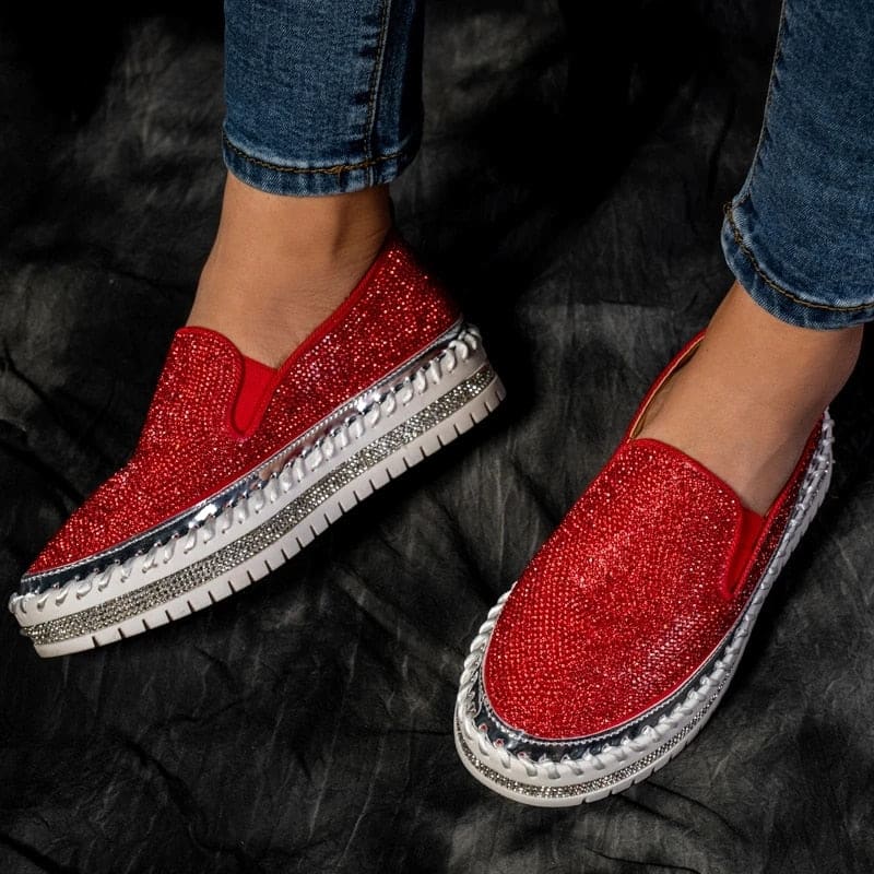 Chaussures Slip on Femme Plateforme Strass