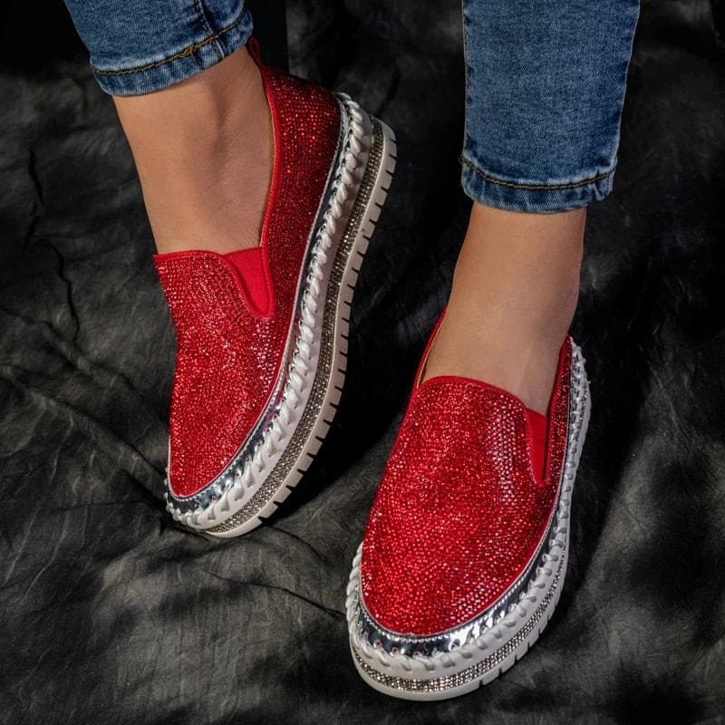 Chaussures Slip on Femme Plateforme Strass