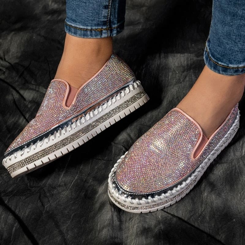 Chaussures Slip on Femme Plateforme Strass