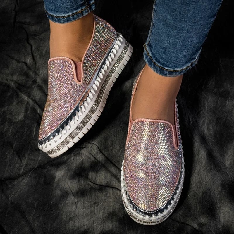 Chaussures Slip on Femme Plateforme Strass LiliKdo