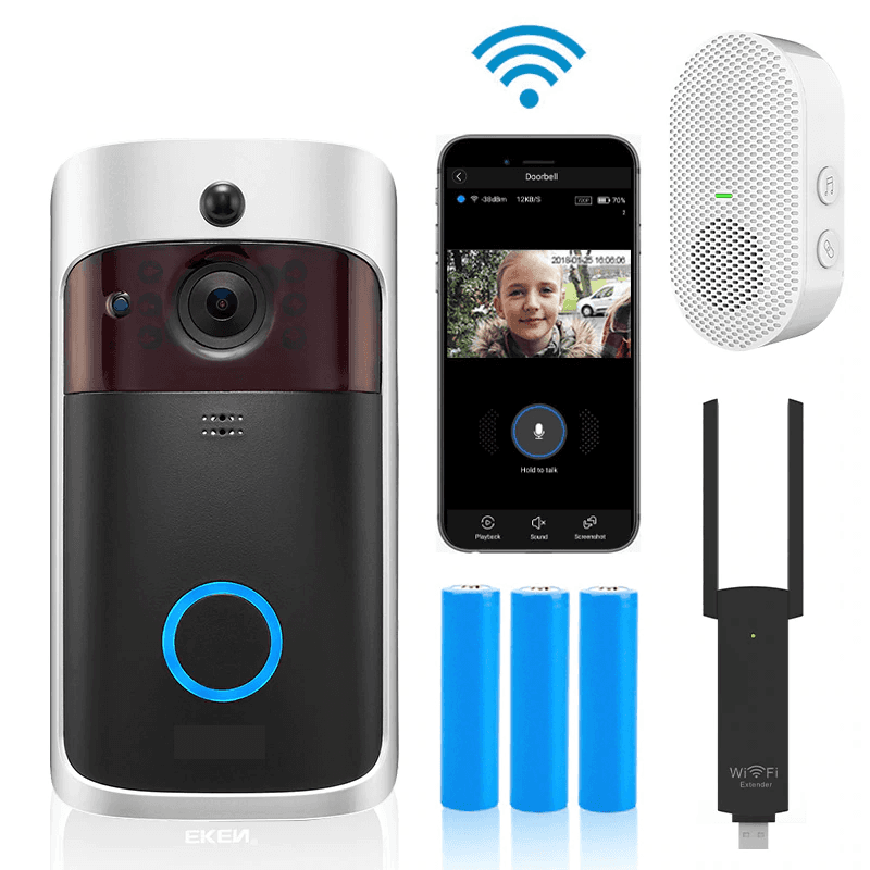 Sonnette vidéo sans fil avec caméra, sonnette vidéo WiFi avec carillon de  porte, surveillance de vision nocturne HD, interphone à domicile, support  de